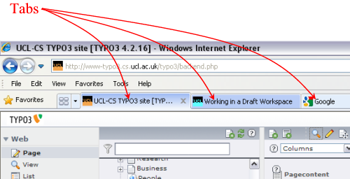 Screen show of browser with tabs