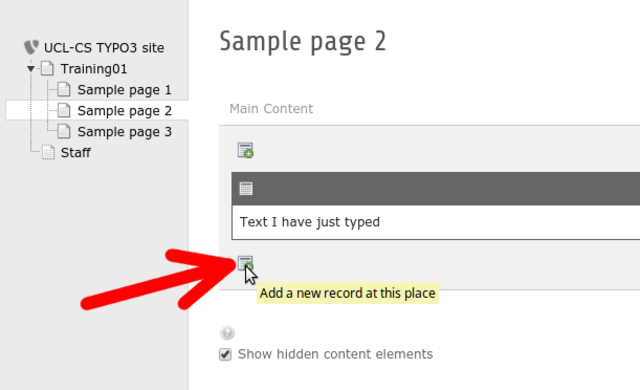 Screenshot showing addition of further content element