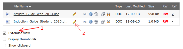 View of TYPO3 file folder
