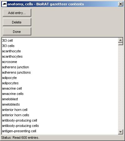 Contents of a gazetteer