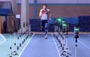 Light Gates placed on each side of a lane to monitor the speed of an athlete.